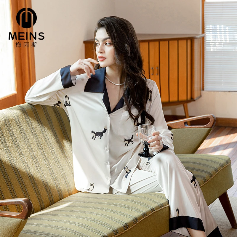 MEINS梅因斯时尚撞色卡通印花长袖长裤家居服套装