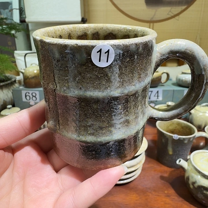 建水紫陶白泥柴烧杯大瑕