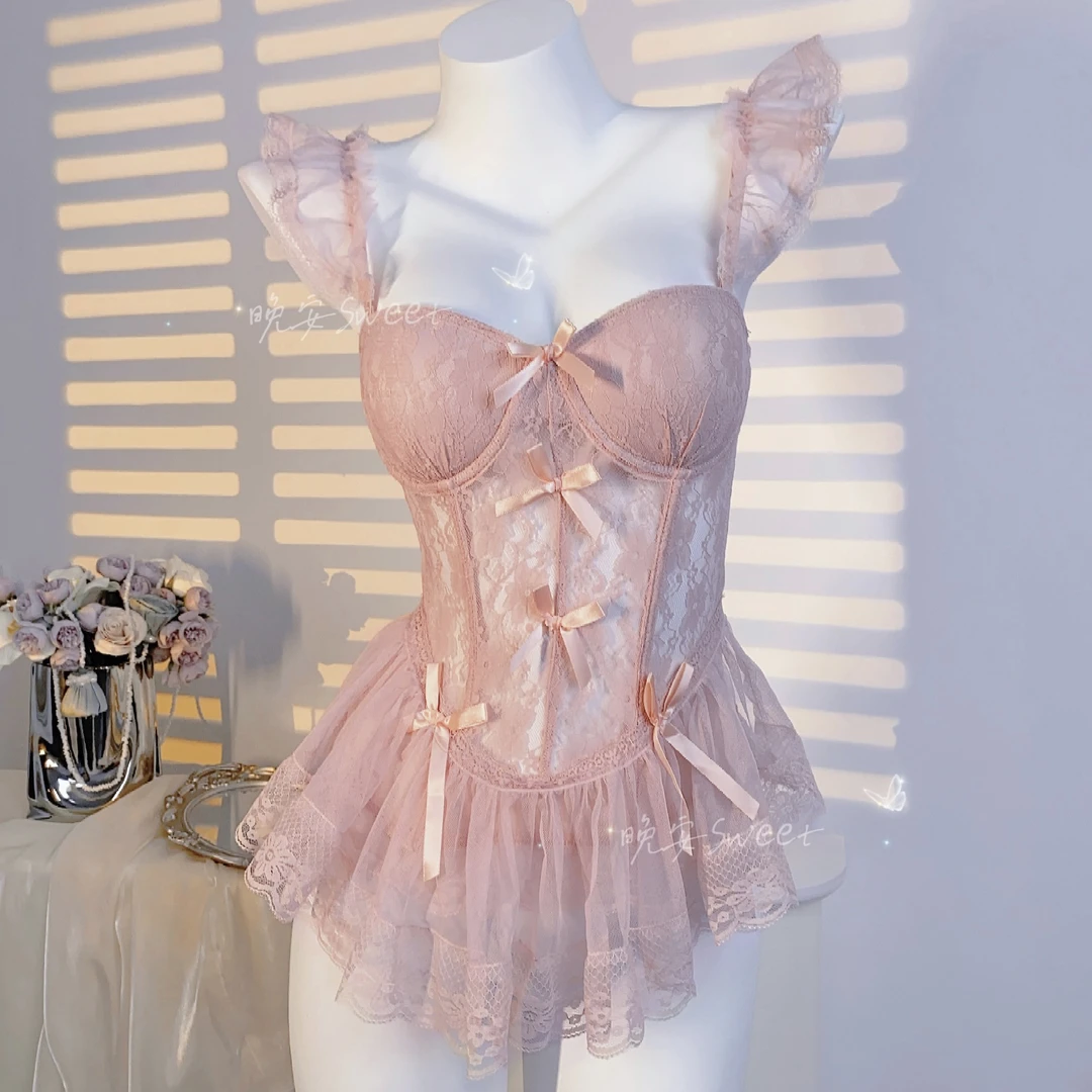 藏娇【80-200】微胖纯欲风蕾丝吊带性感睡衣带钢圈睡裙性感纯欲风