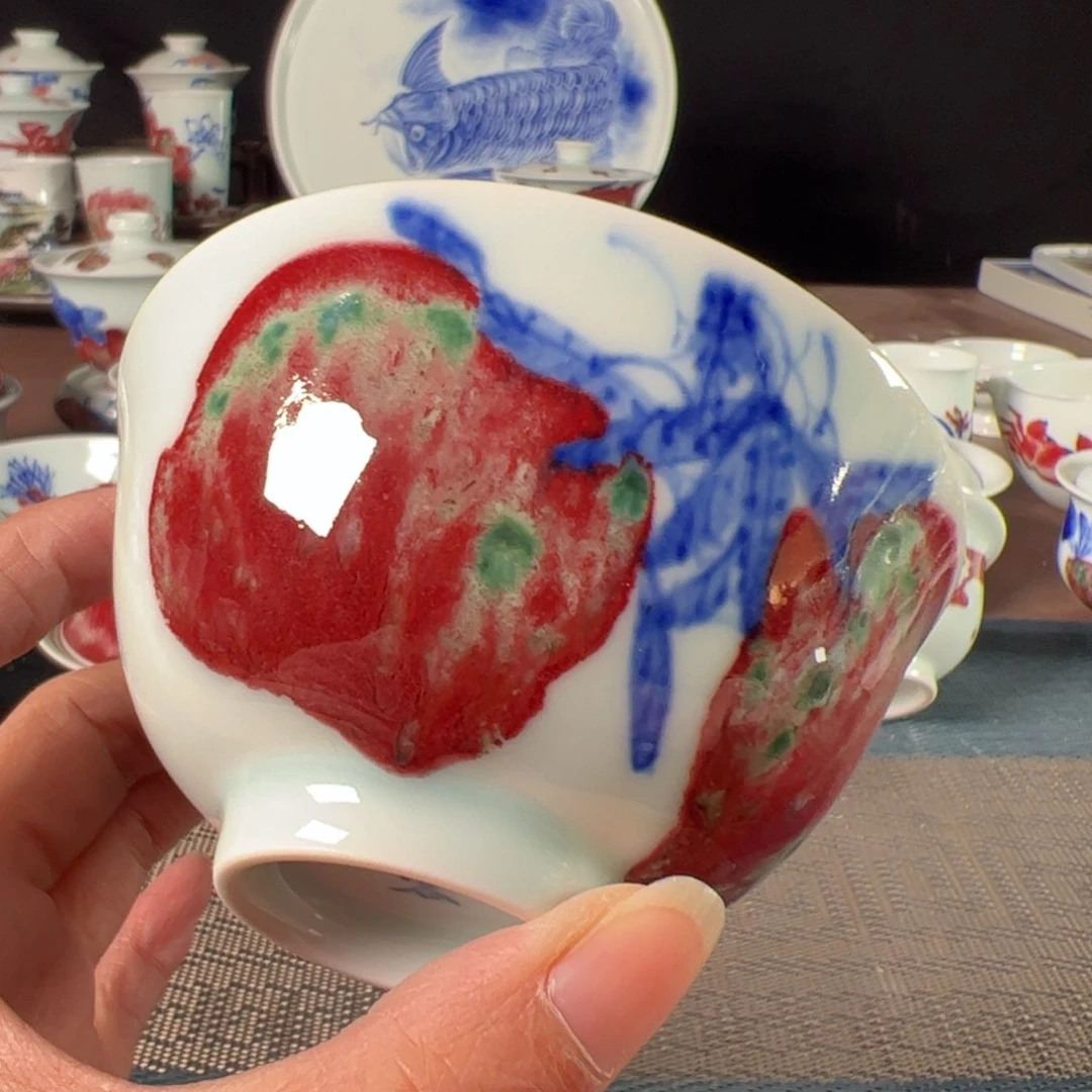 杯原矿青花釉里红瓷器