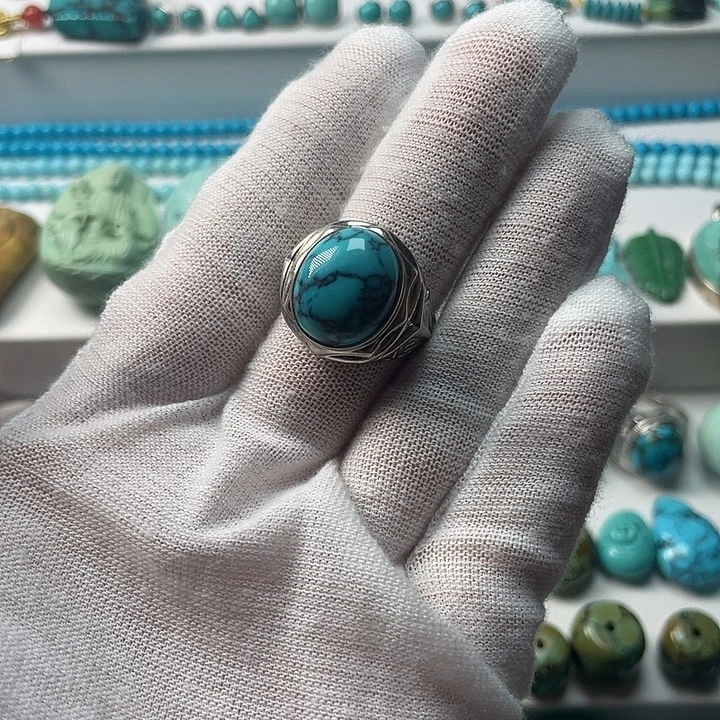 绿松石银S925镶嵌戒指