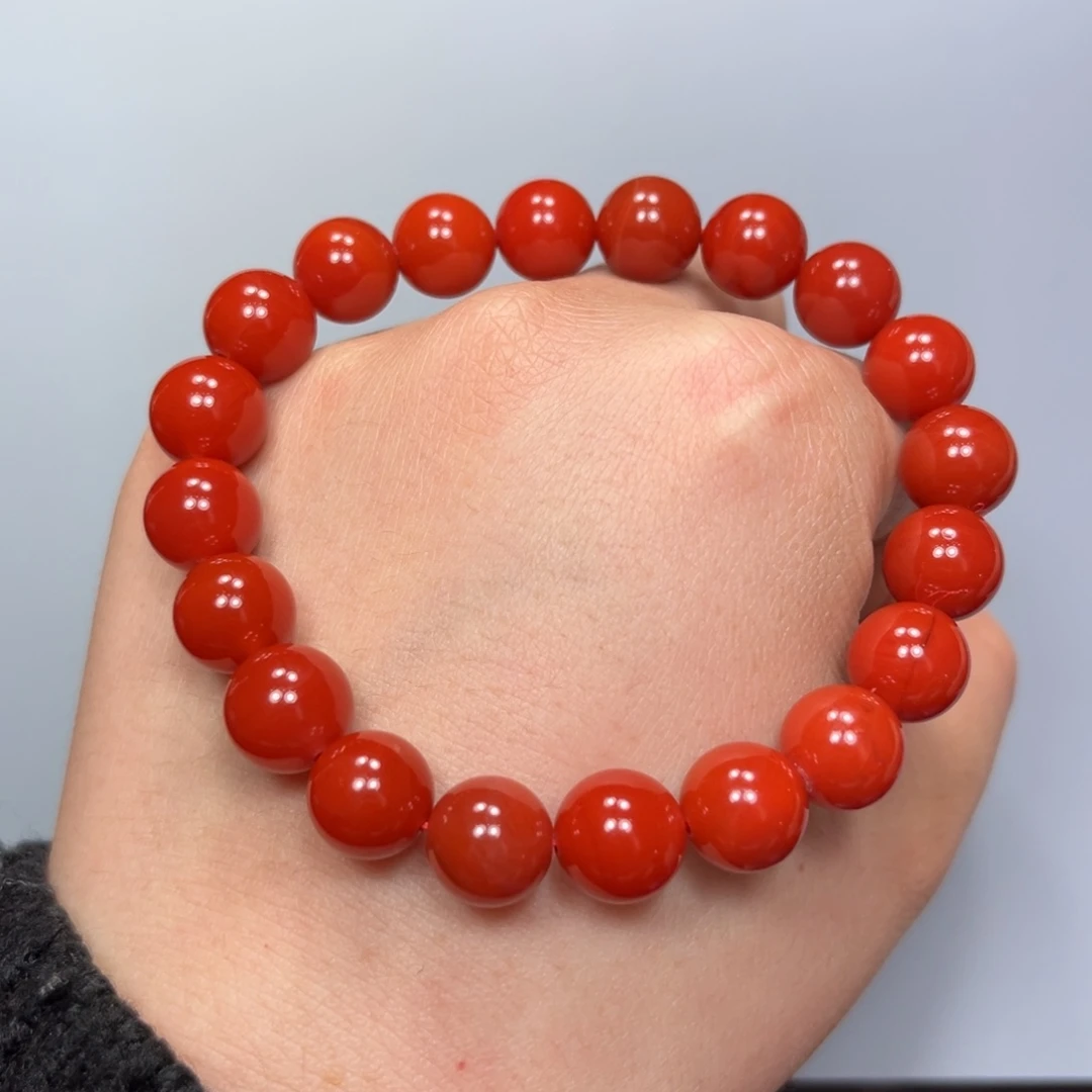 南红玛瑙辣椒红圆珠10mm单圈未镶嵌