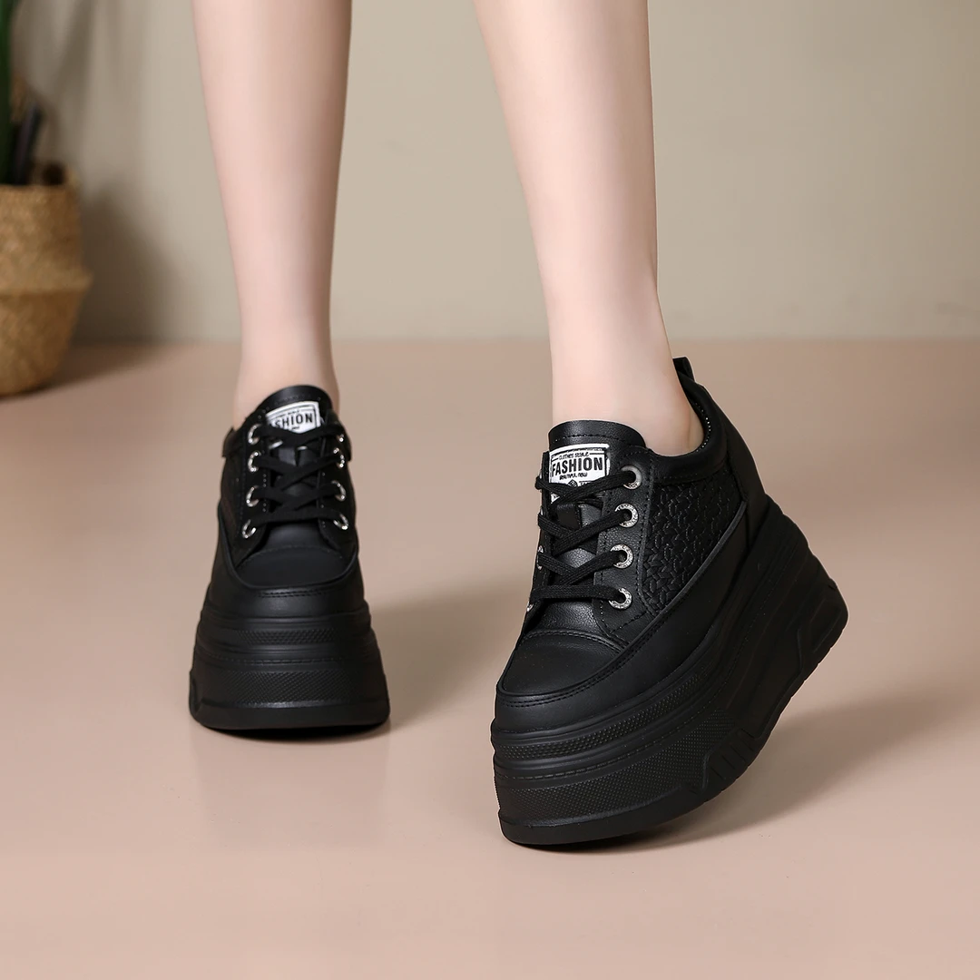 【10-12CM】内增高小白鞋秋冬新款厚底鞋时尚百搭小个子黑色休闲鞋