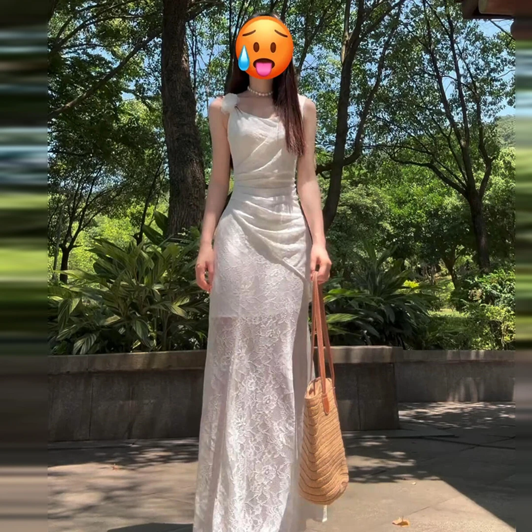 法式气质高级感白色蕾丝吊带连衣裙子女夏季2025新款修身包臀长裙