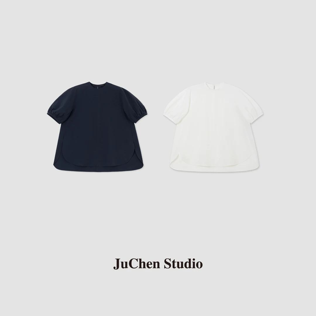 日系风基础纯色舒柔特灯笼袖微廓形春夏通勤休闲短袖衬衫SS052538