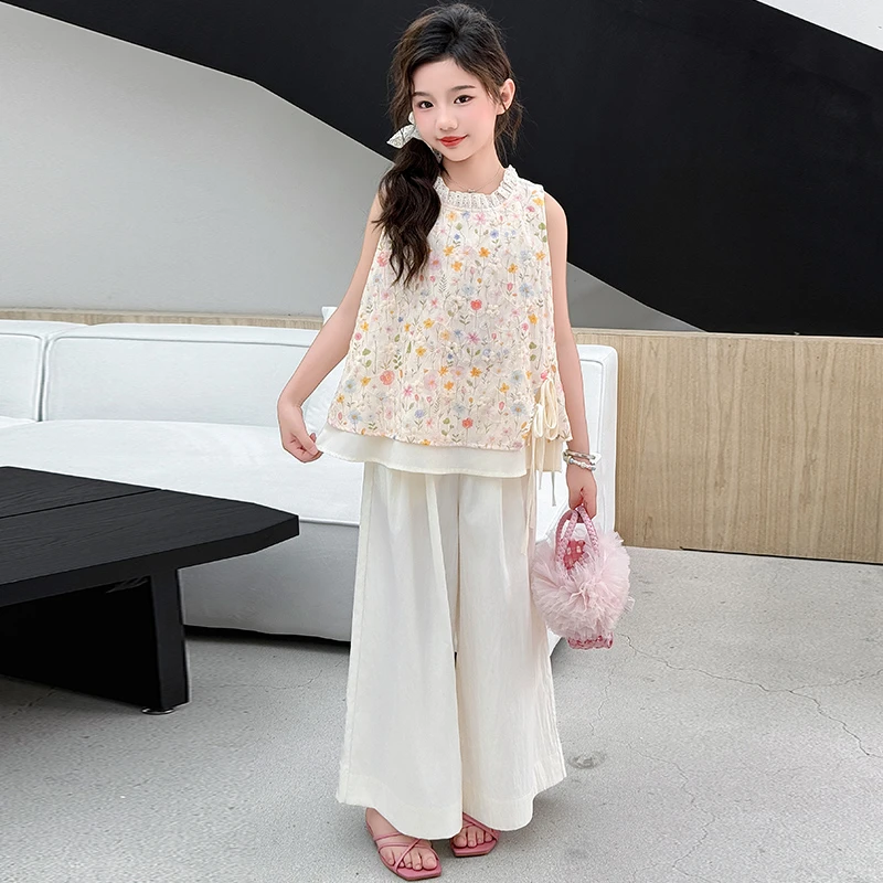 女童夏套装2025新款洋气时髦女大童无袖背心儿童夏季阔腿裤两件套