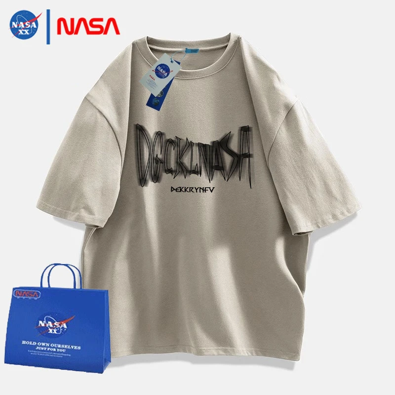 NASA夏季男士灰绿半袖t恤男纯棉透气潮牌上衣情侣装男款宽松体恤