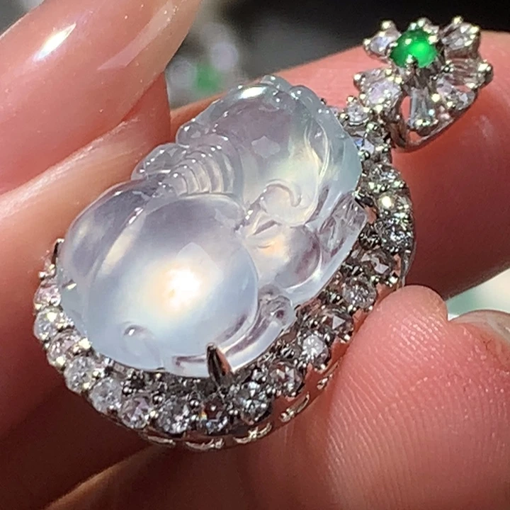 翡翠18K金镶嵌吊坠(不含链)皮皮