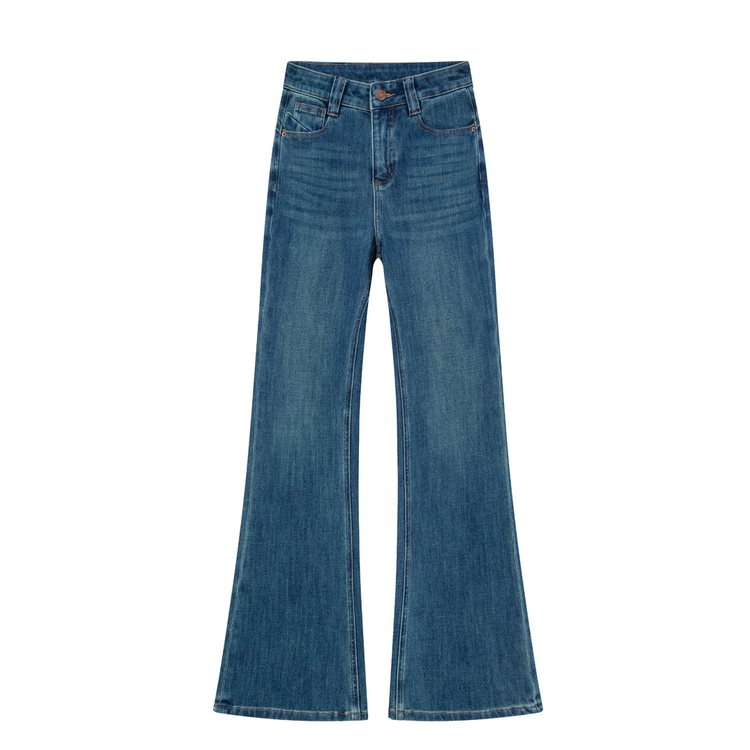 【K·S】法式蓝-全新筒喇裤秋冬四面弹高腰百搭提臀裤显高显瘦牛仔裤