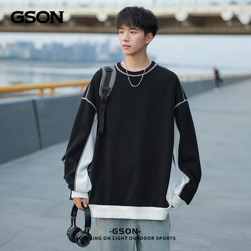 GSON圆领卫衣男女同款2025春季新款宽松慵懒纯色情侣套头外套上衣