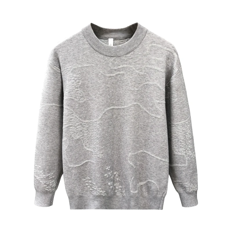 劳玛杜伽时尚潮流设计感花纹毛衣男士潮流内搭秋冬休闲针织打底衫