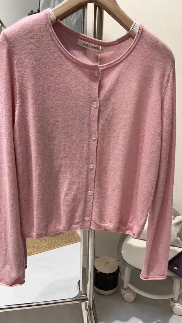 女极简风有弹性薄款针织衫毛衣针织衫女装v领