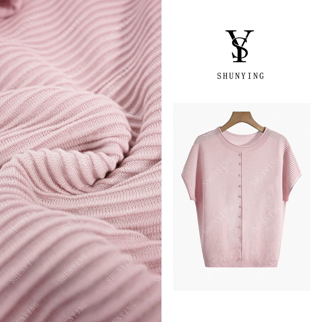 【仟娜】软糯舒适~宽松慵懒风圆领套头简约针织短袖SY72T5086