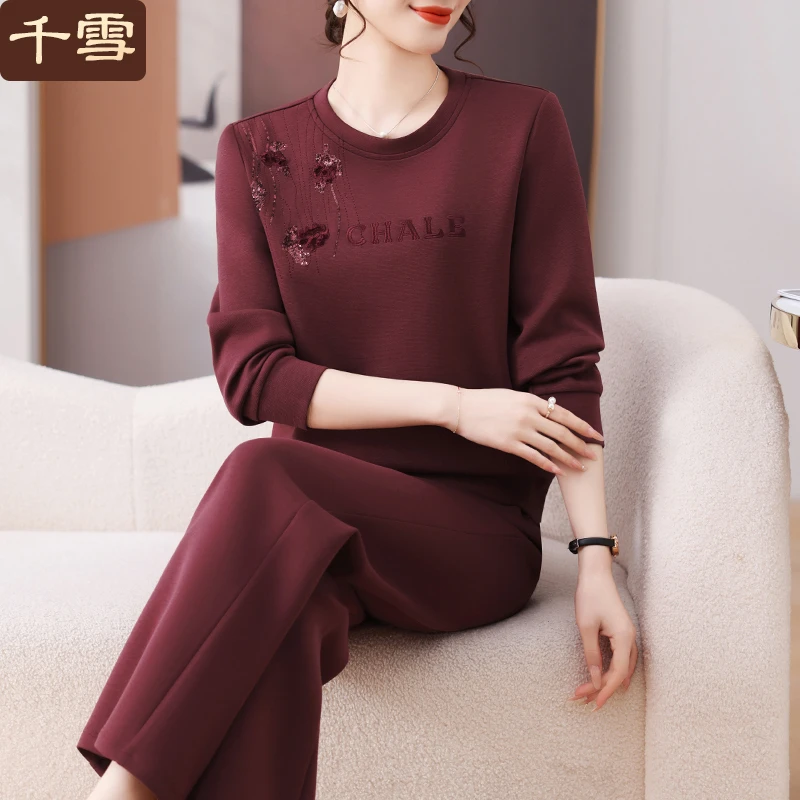 妈妈春装时髦卫衣运动服套装阔太太气质上衣中老年女装春秋两件套