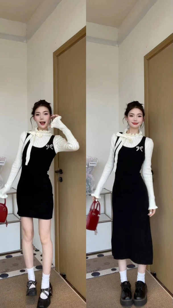 【亚露YALU】露朵 #1249假两件法式复古针织气质时尚女装连衣裙