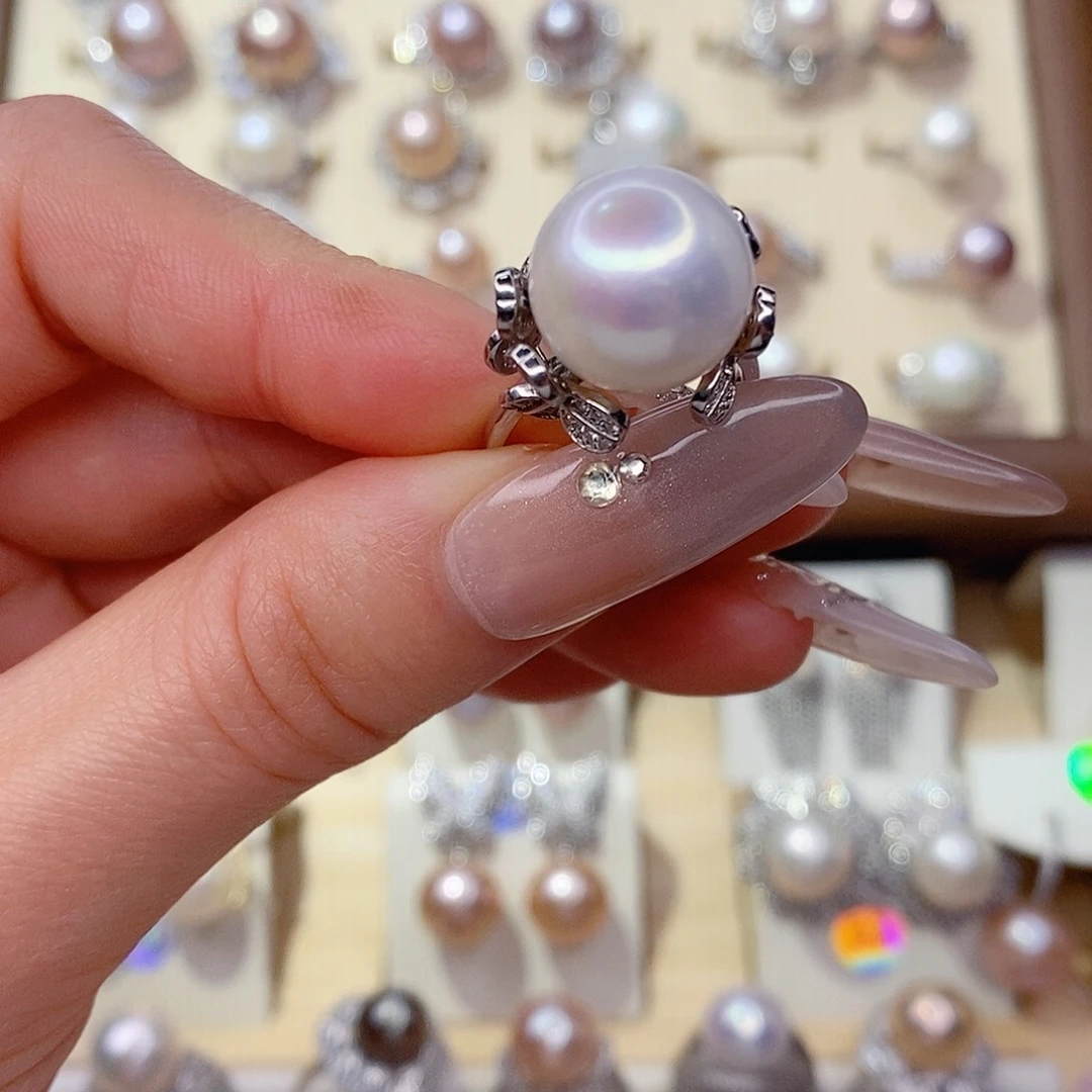 淡水珍珠戒指银S925镶嵌12➕