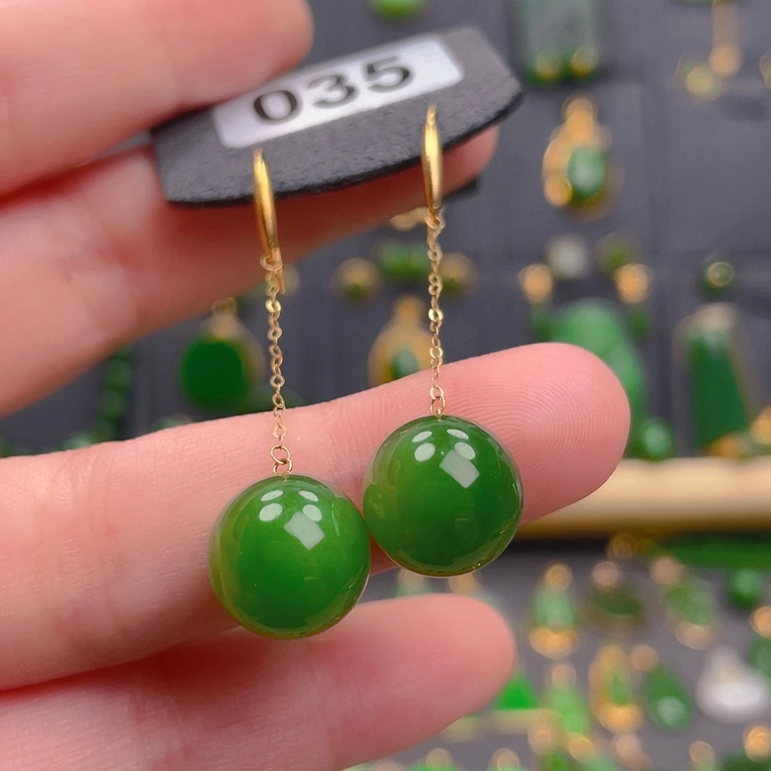 和田玉18K金镶嵌耳饰035