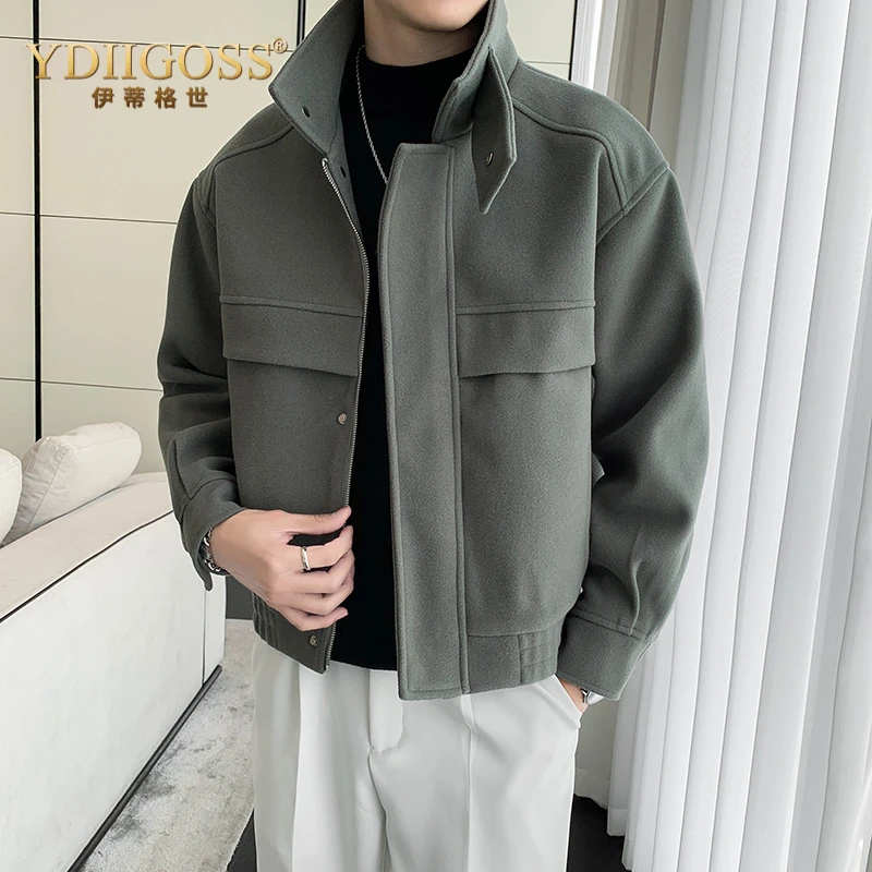 YDIIGOSS毛呢夹克外套男士春秋季2025新款潮牌男装高级感韩系短款