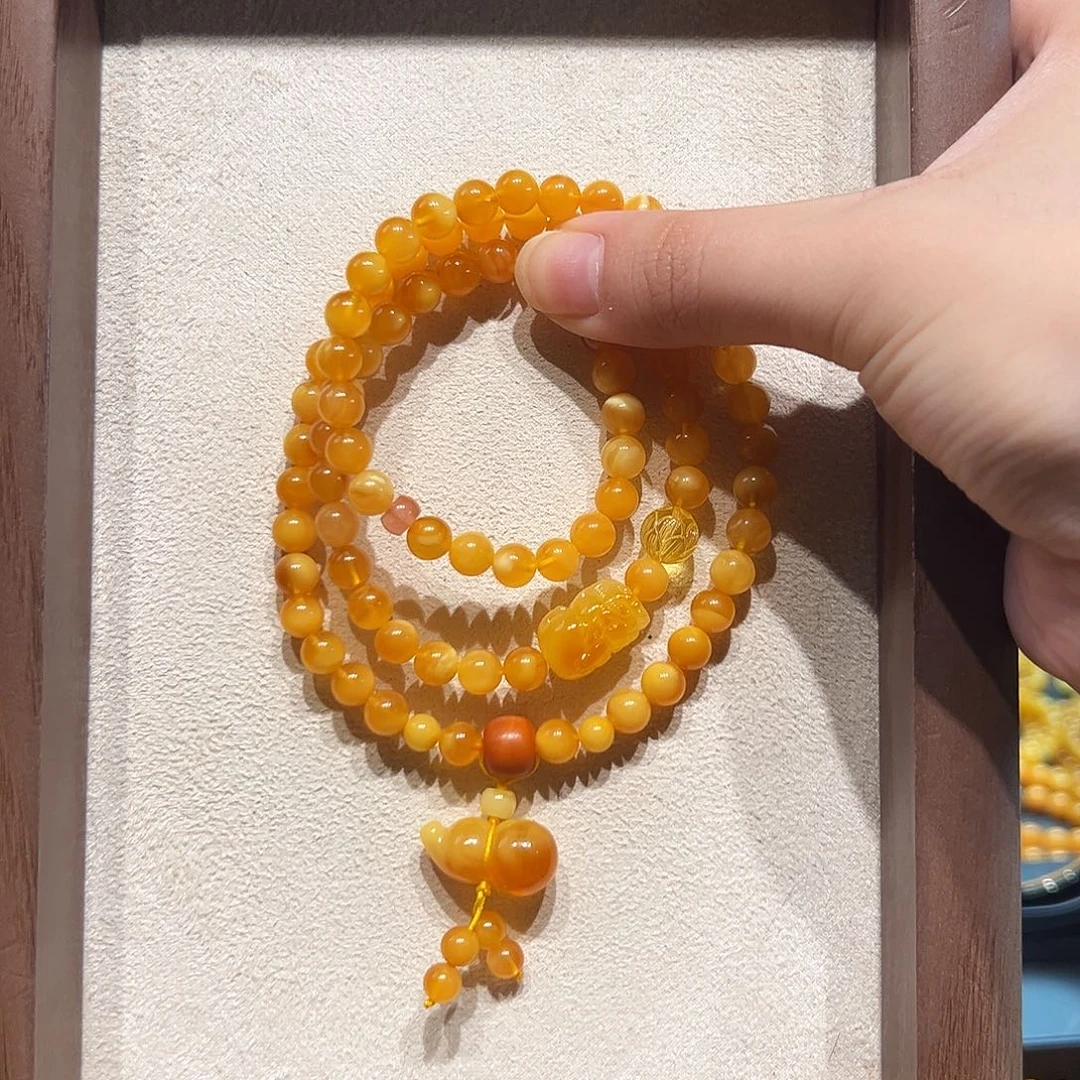 琥珀未镶嵌手链6.6mm蜜蜡手串