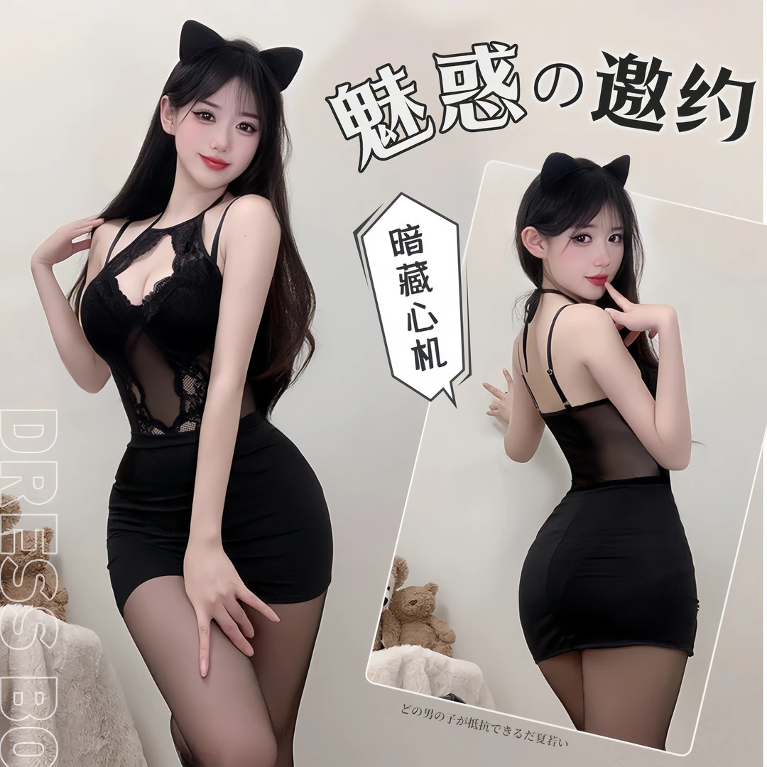 网红夏季黑色紧身蕾丝性感紧身显瘦睡裙维密连身睡衣夏季薄款睡衣