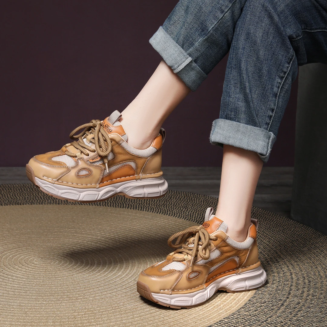 【巨轻巨软-头层牛皮（跟高4cm）】恩祈定制欧若风2025新款运动老爹鞋