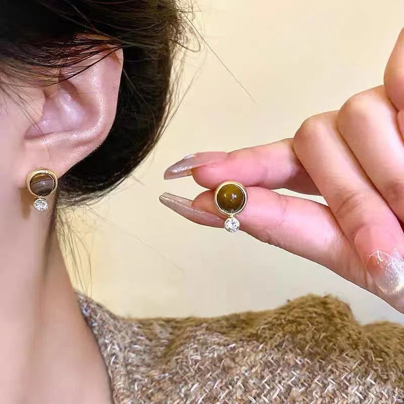 合金项链 简约卡其色拼色欧美风设计感镶嵌（8238）