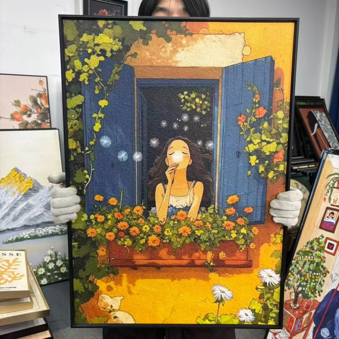 玫瑰女孩美式床头背景墙挂画可用于客厅餐厅玄关过道装饰画5070