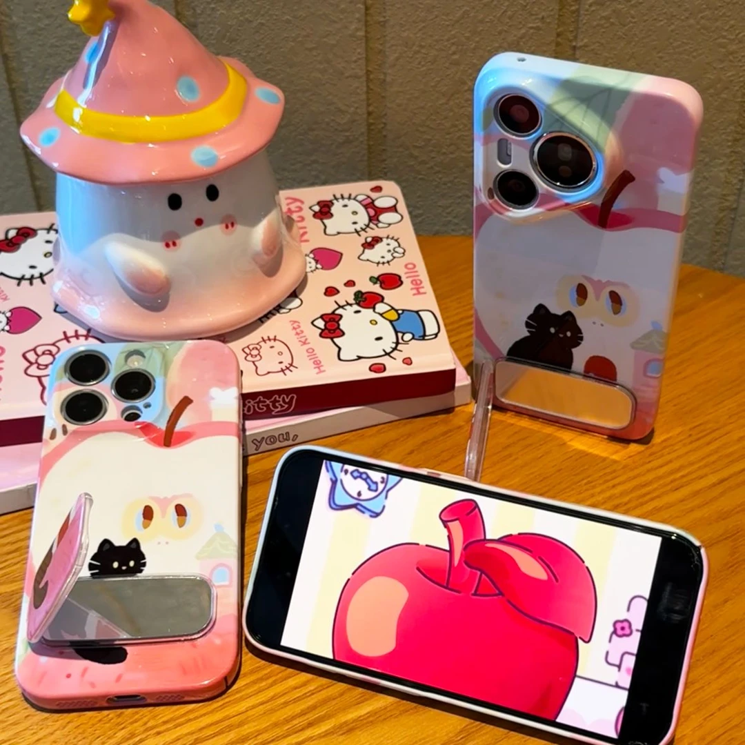 闪度侠可爱苹果小猫支架适用iPhone16pro手机壳华为vivo小米oppo
