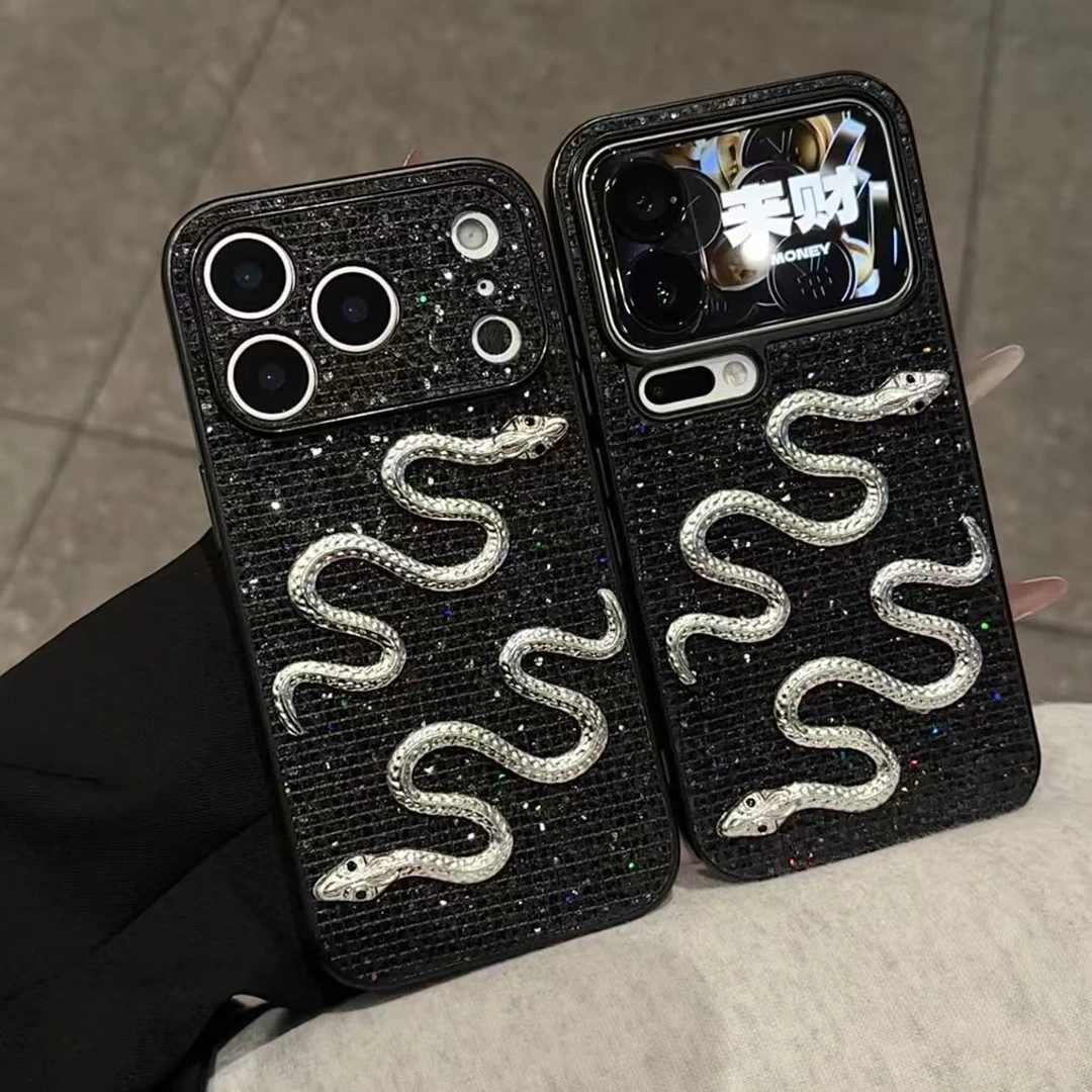 GGBond小香风立体银色双蛇适用iPhone16手机壳华为vivo小米17oppo