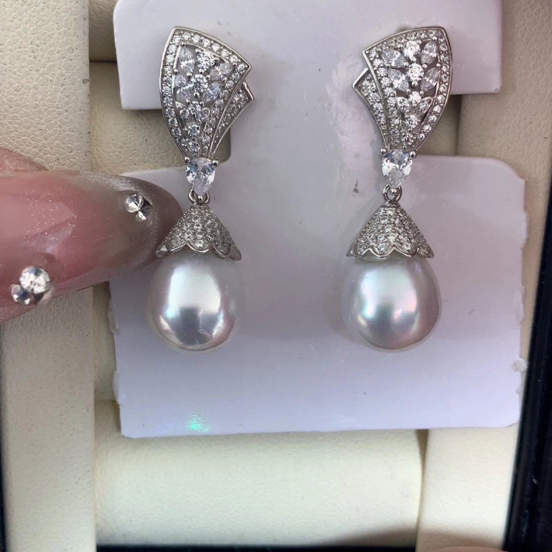 海水珍珠耳饰银S925镶嵌