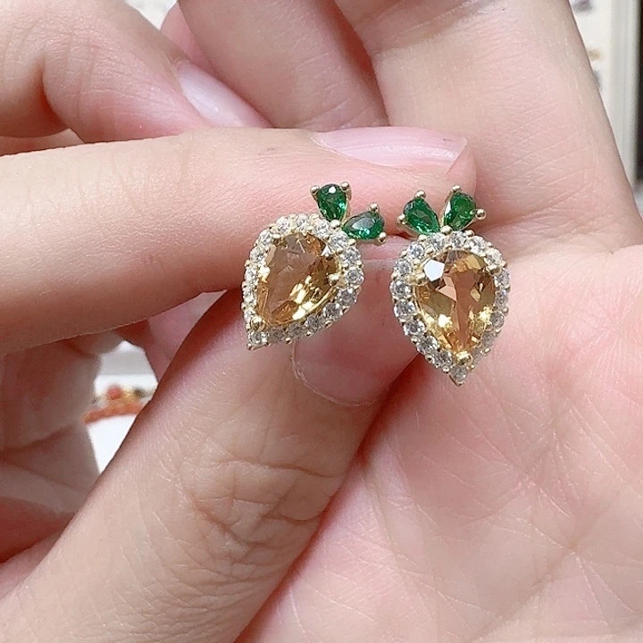 水晶耳饰银S925镶嵌耳钉