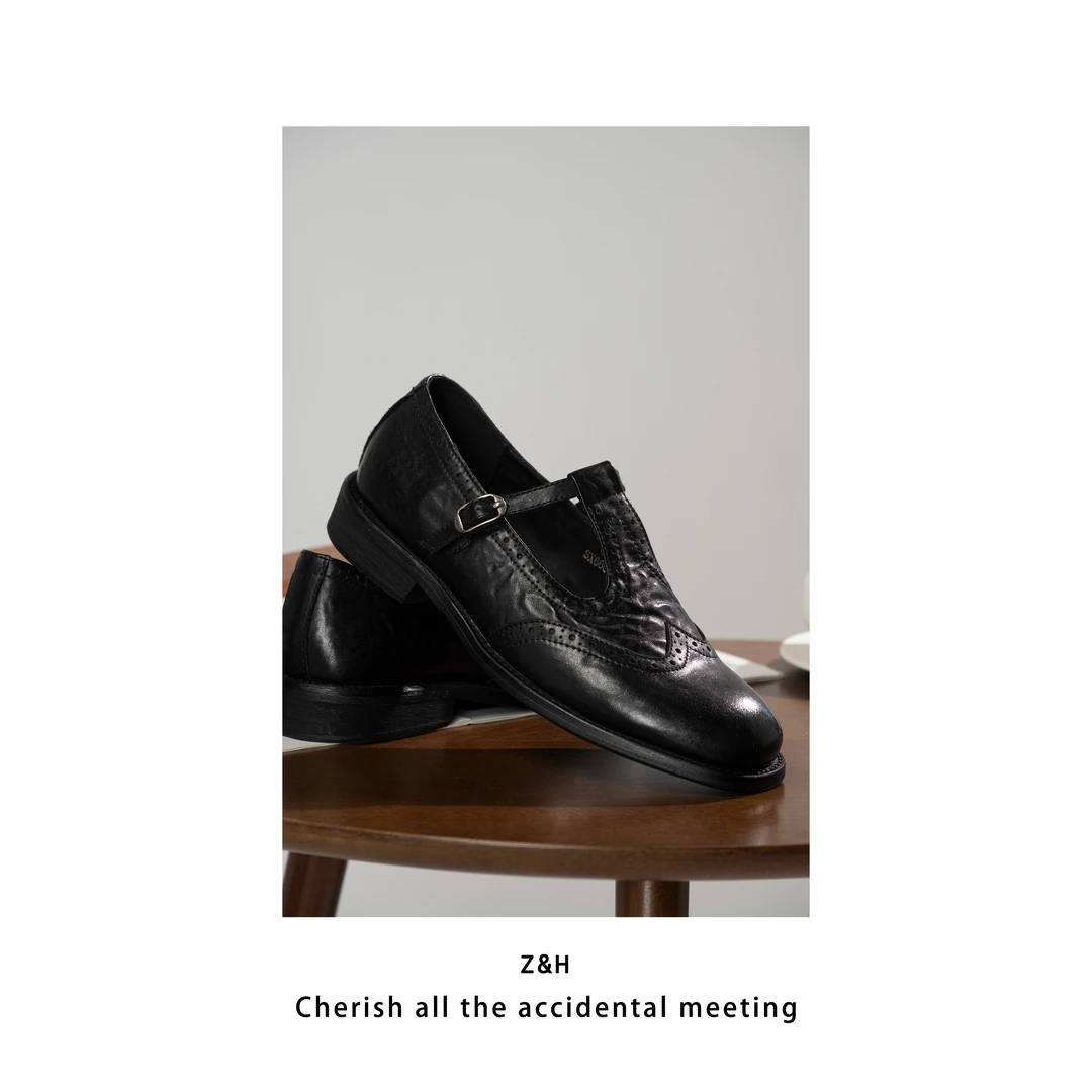 ZH【星璃】新款时尚百搭复古丁字扣乐福鞋女鞋低跟单鞋女