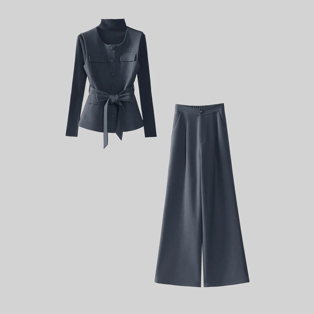 〈纪朵研〉1474早秋新款长袖T设计感马甲松紧腰阔腿裤