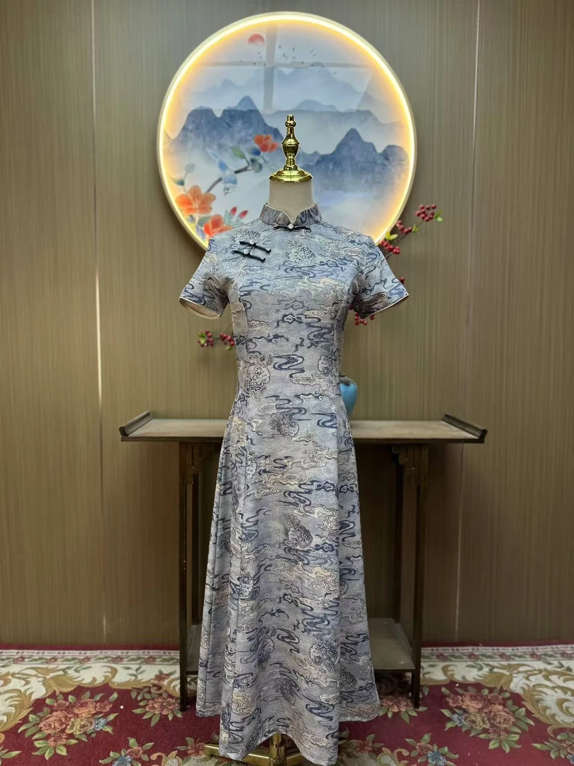 平步青云 国风日常气质优雅显瘦长款奥黛改良旗袍