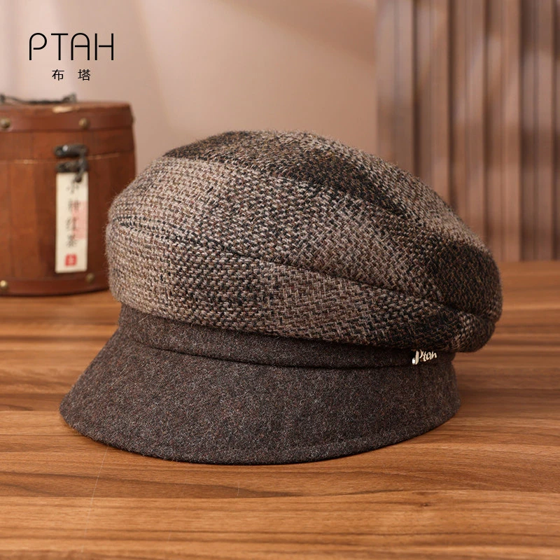 保暖羊毛贝雷帽女款2025新款爆款秋冬复古格纹时尚帽子女款0803