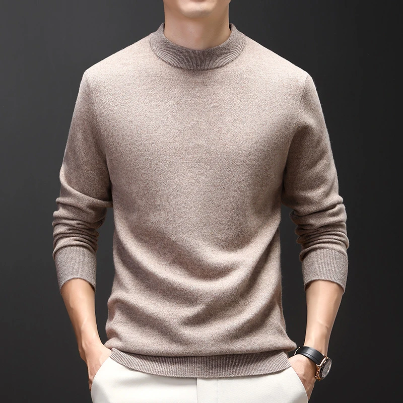 500克重羊毛针织衫男士长袖休闲半高领加厚保暖圆领秋冬时尚百搭