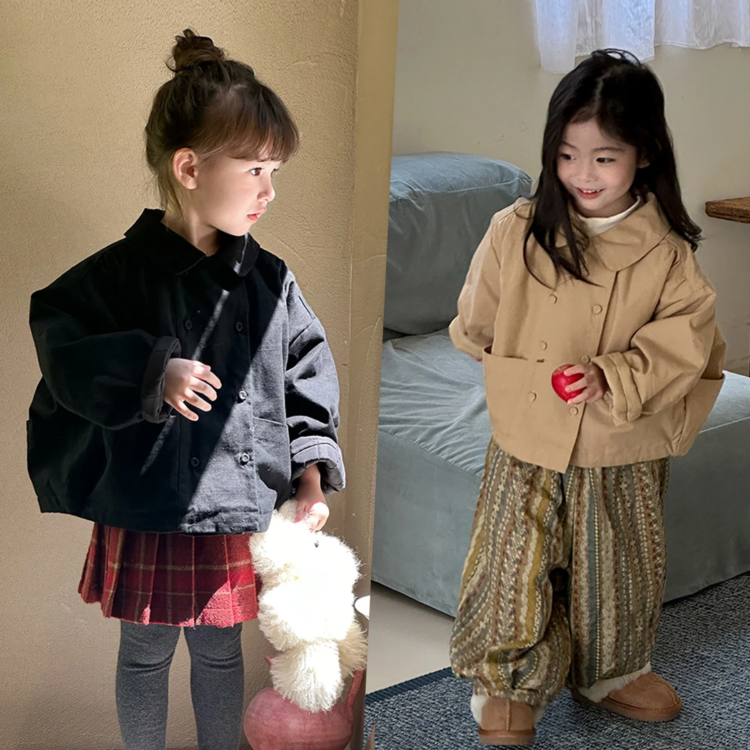 SKI2587儿童夹棉风衣外套男女童冬装新款韩系短款棉服