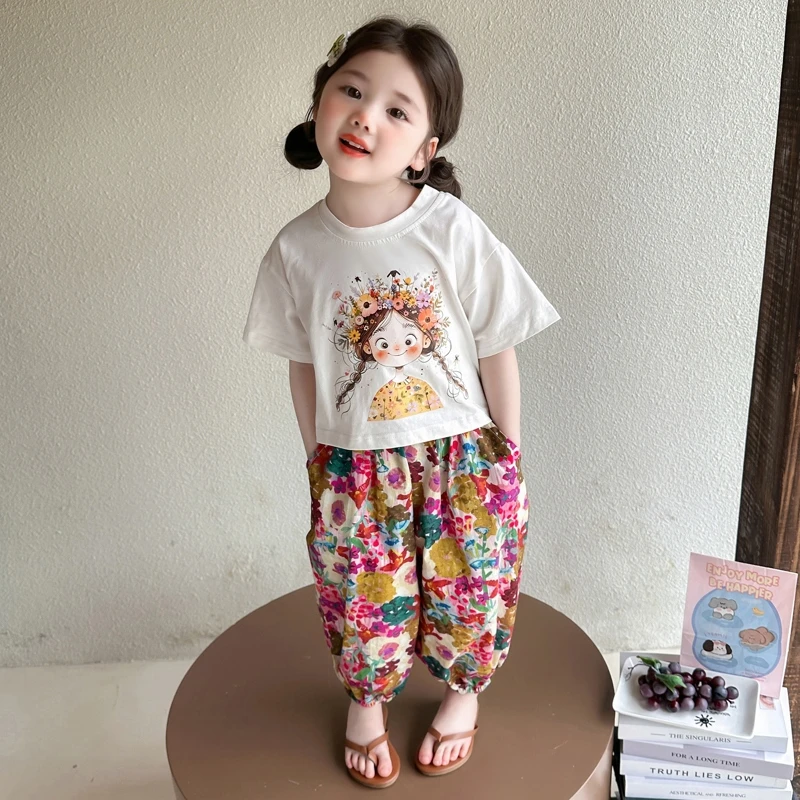 女童套装2025新款夏季女孩韩版洋气时髦两件套女宝宝小童碎花夏装