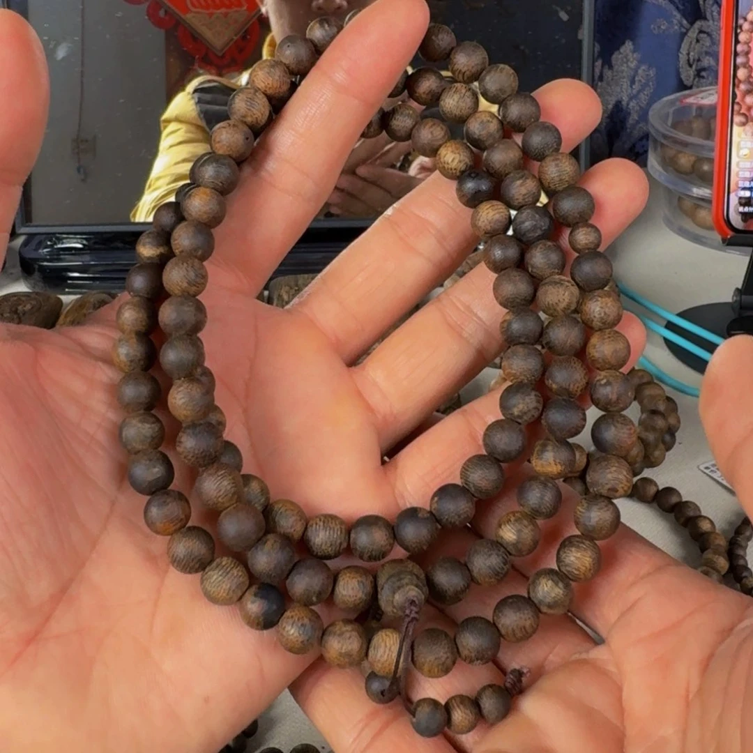 沉香手串白露九九沉虫漏圆珠多圈卡8+保34克