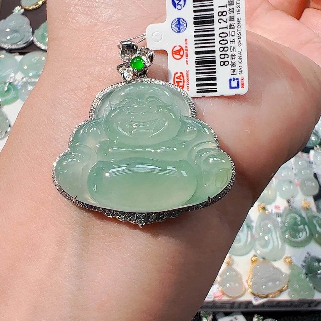 翡翠18K金镶嵌吊坠(不含链)佛公