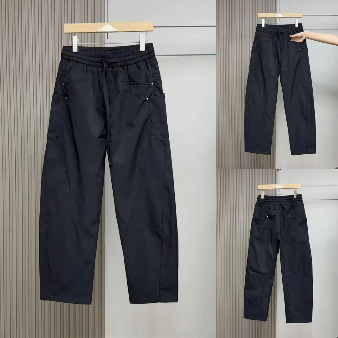 夏季新款宽松阔腿工装裤男潮牌痞帅弯刀休闲裤薄款简约纯色哈伦裤