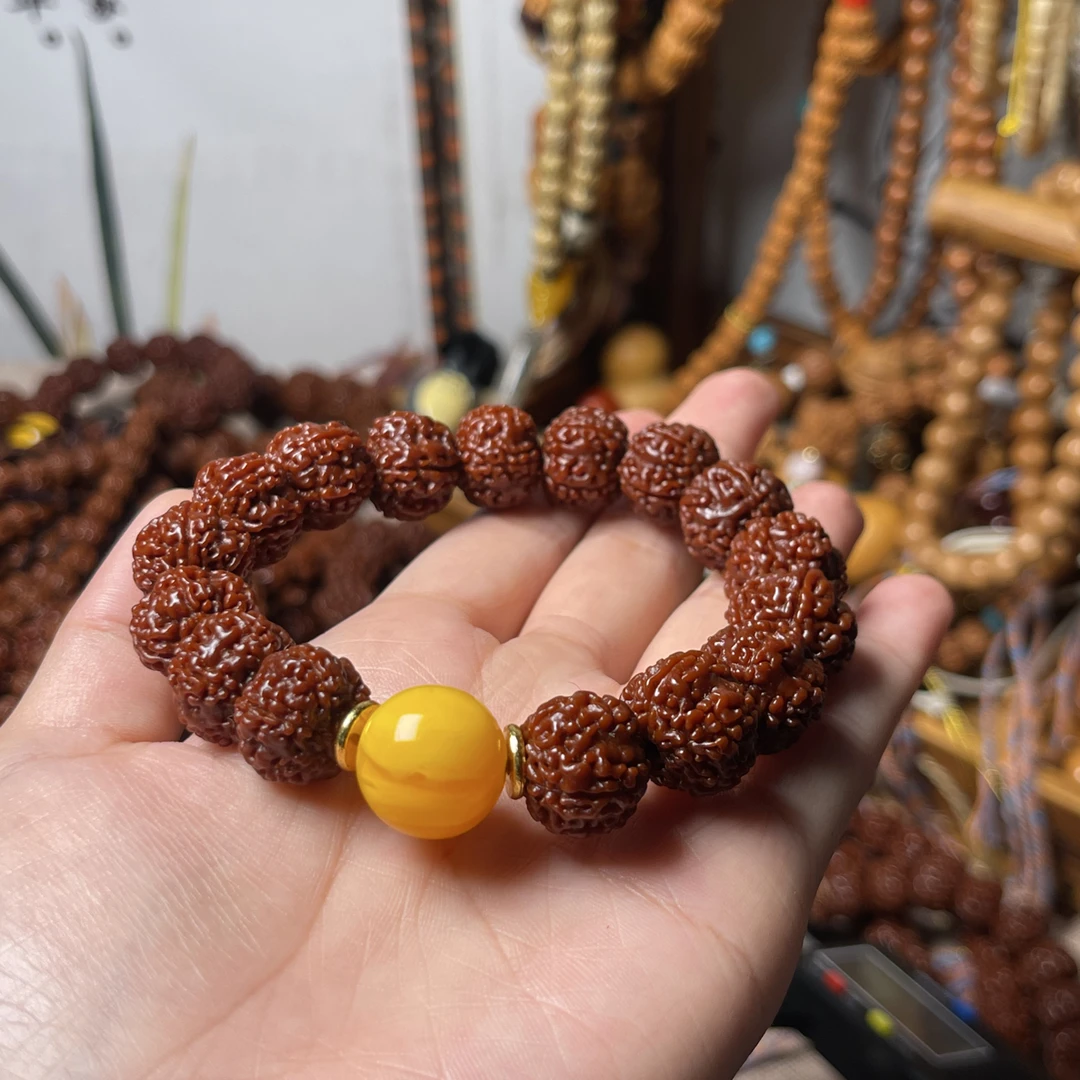 男士盘玩念珠复古单圈手串金刚菩提籽14/15女玉化包浆