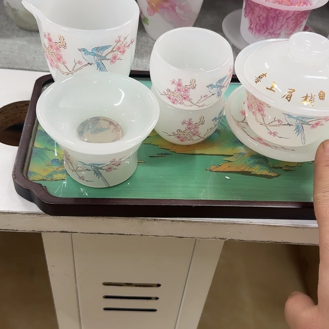 陶杯子白琉璃盖碗➕2杯➕公道➕茶漏