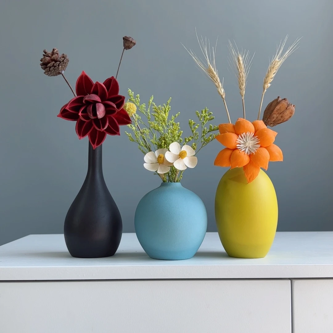 摆件陶瓷小花瓶摆件含花总高约20-30cm