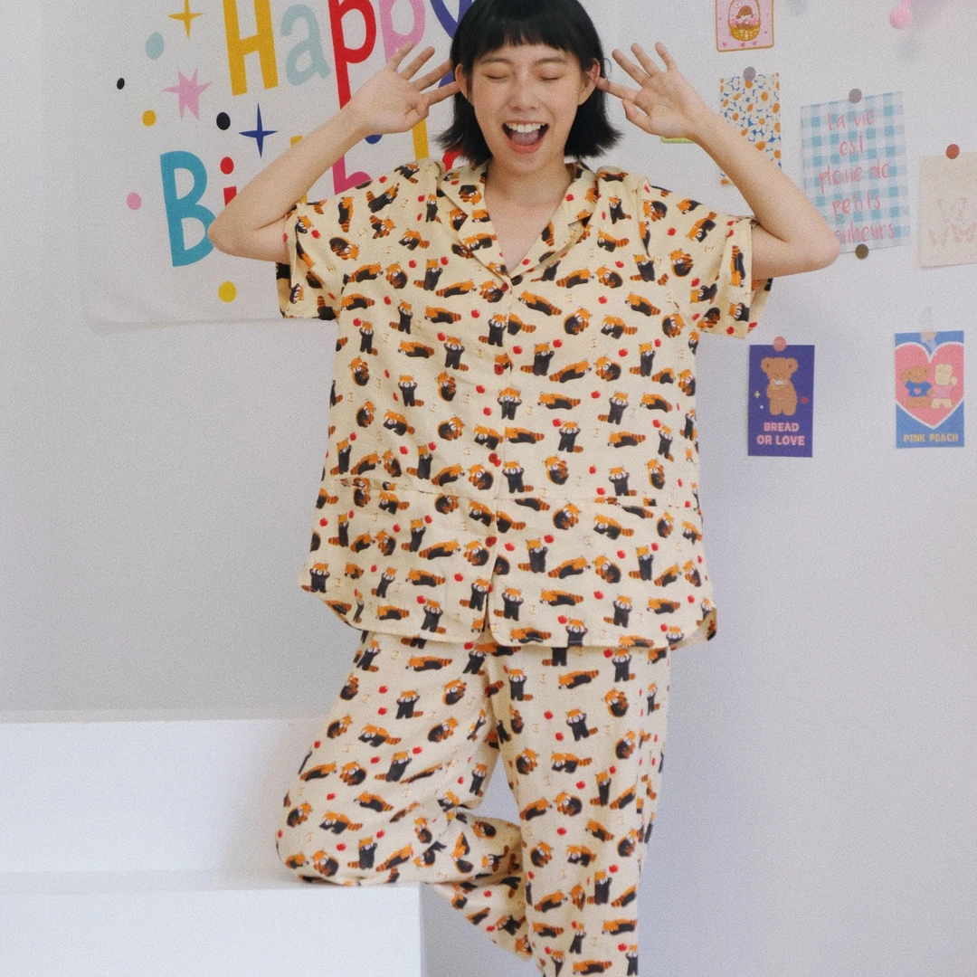 全棉睡衣女夏薄款甜美睡裙浣熊款 07198