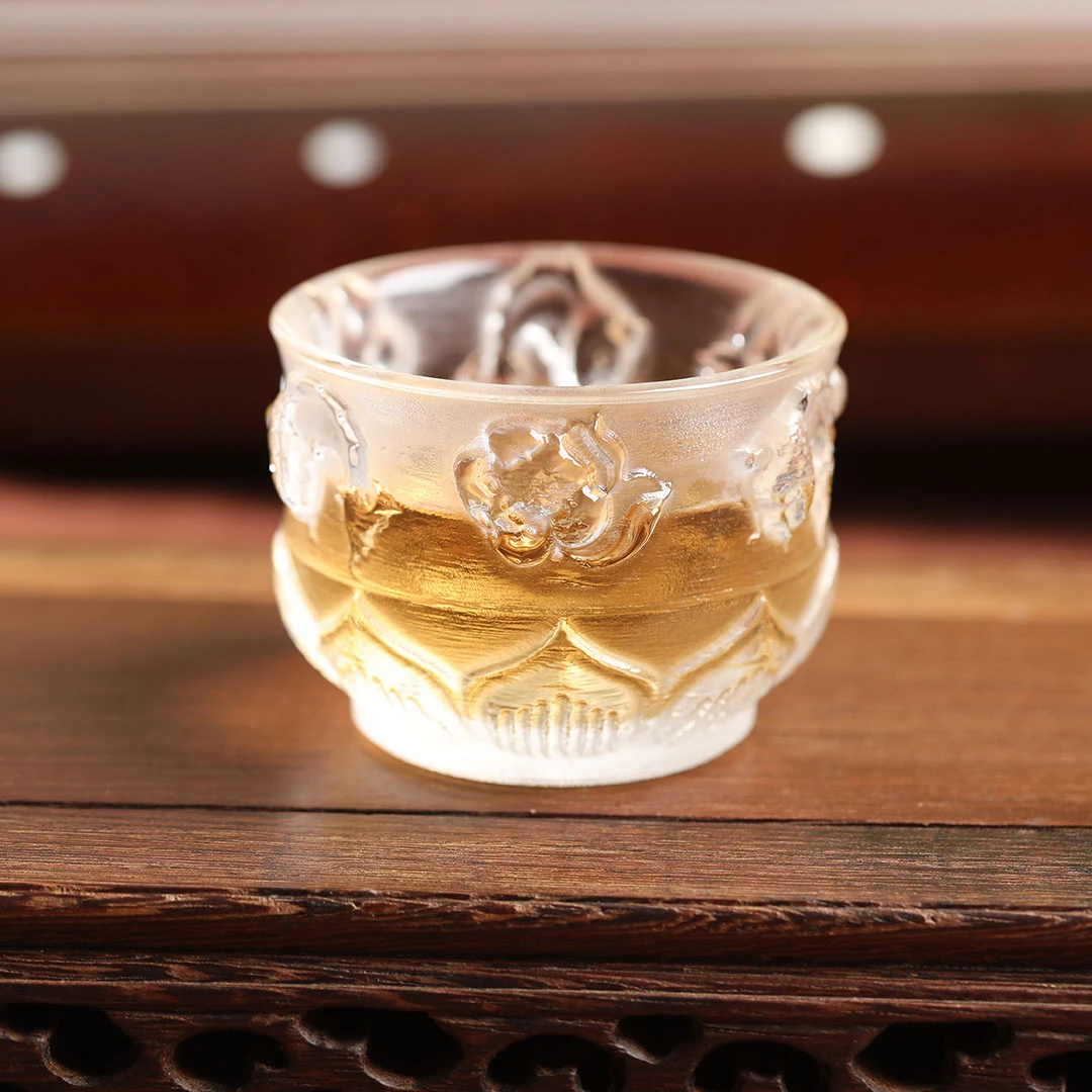 东海原矿熔炼工艺水晶杯手工茶杯莲花杯主人杯品茗杯高档茶具送礼