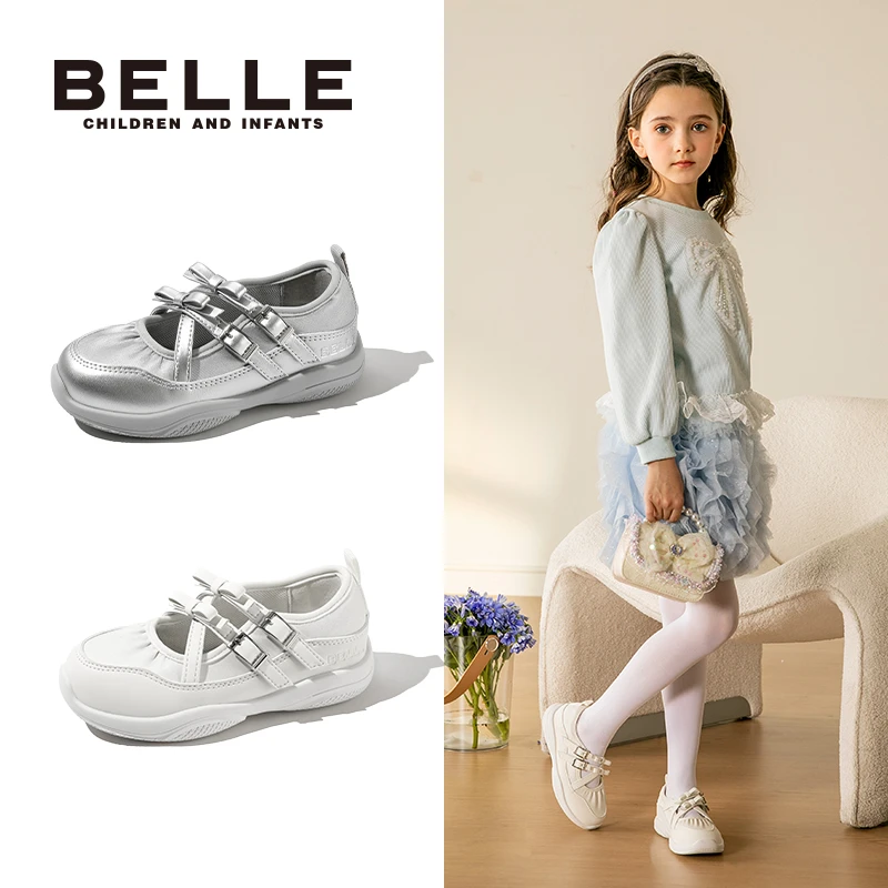 【蝴蝶结泡芙】百丽春新款银色休闲玛丽珍童鞋时尚儿童公主鞋RK0027
