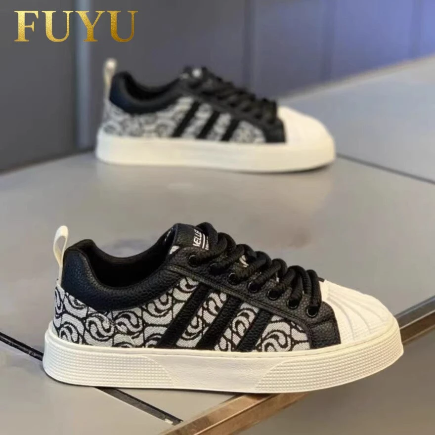 潮牌三条杠低帮滑板鞋男士2025秋冬季新款百搭运动贝壳头休闲鞋