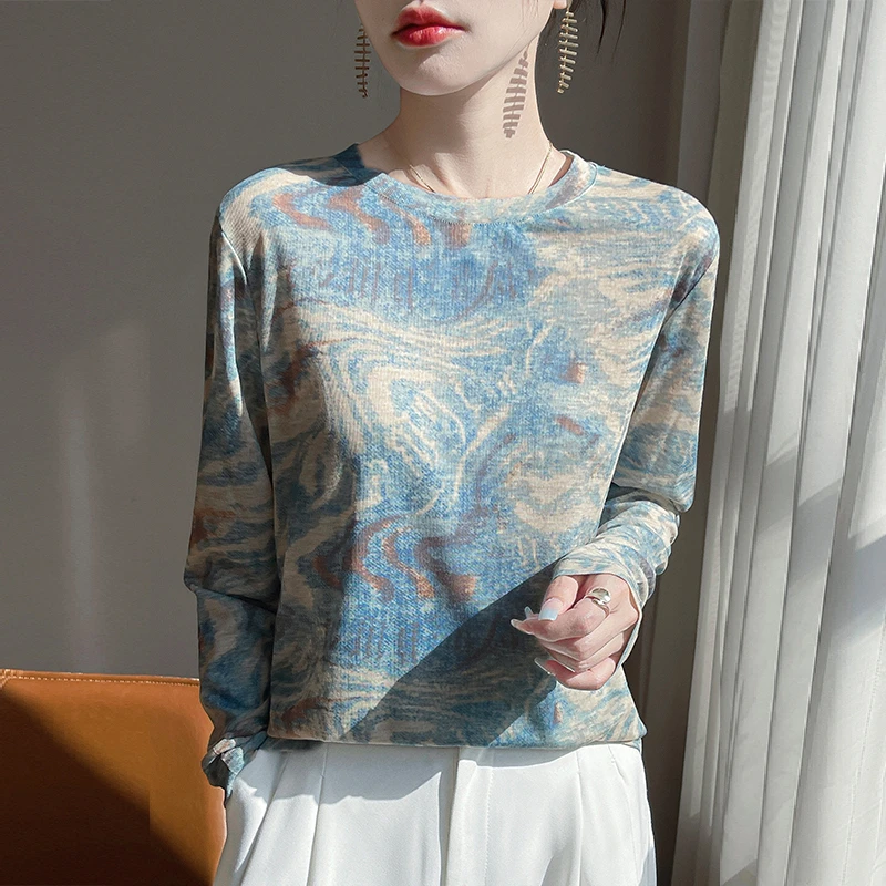 【现货宠粉】新款长袖针织T恤圆领女套头春秋打底衫宽松上衣薄小众