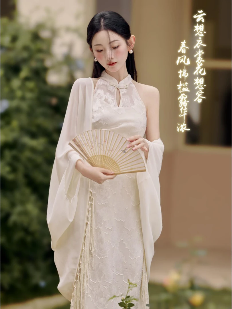 大码清冷系温柔风新中式披肩女搭配连衣裙吊带裙开衫雪纺春夏透气
